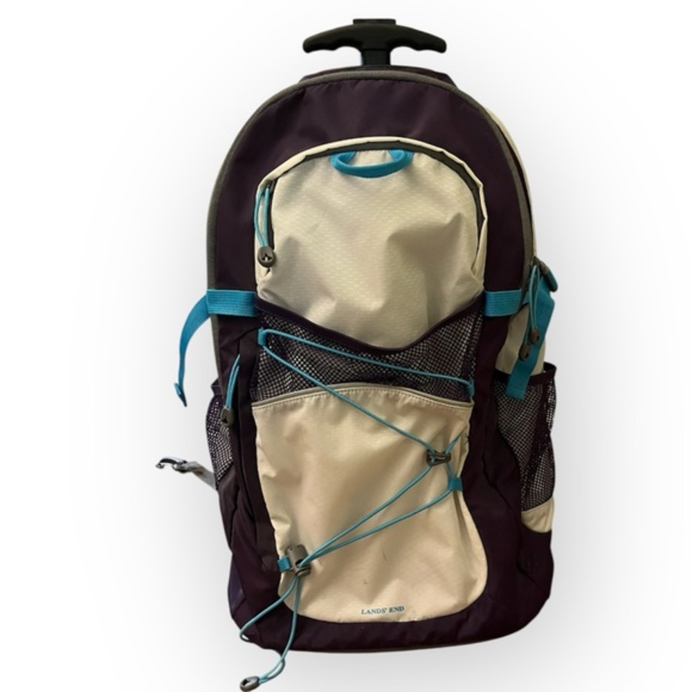 Lands' End Kids Wheel Pull Black and Cream Backpack Luggage